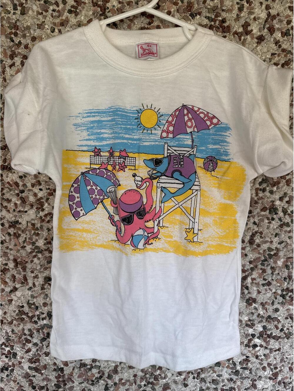 Vintage Buster Brown 6 Kids T-Shirt – Beach Scene Octopus & Shark USA Made